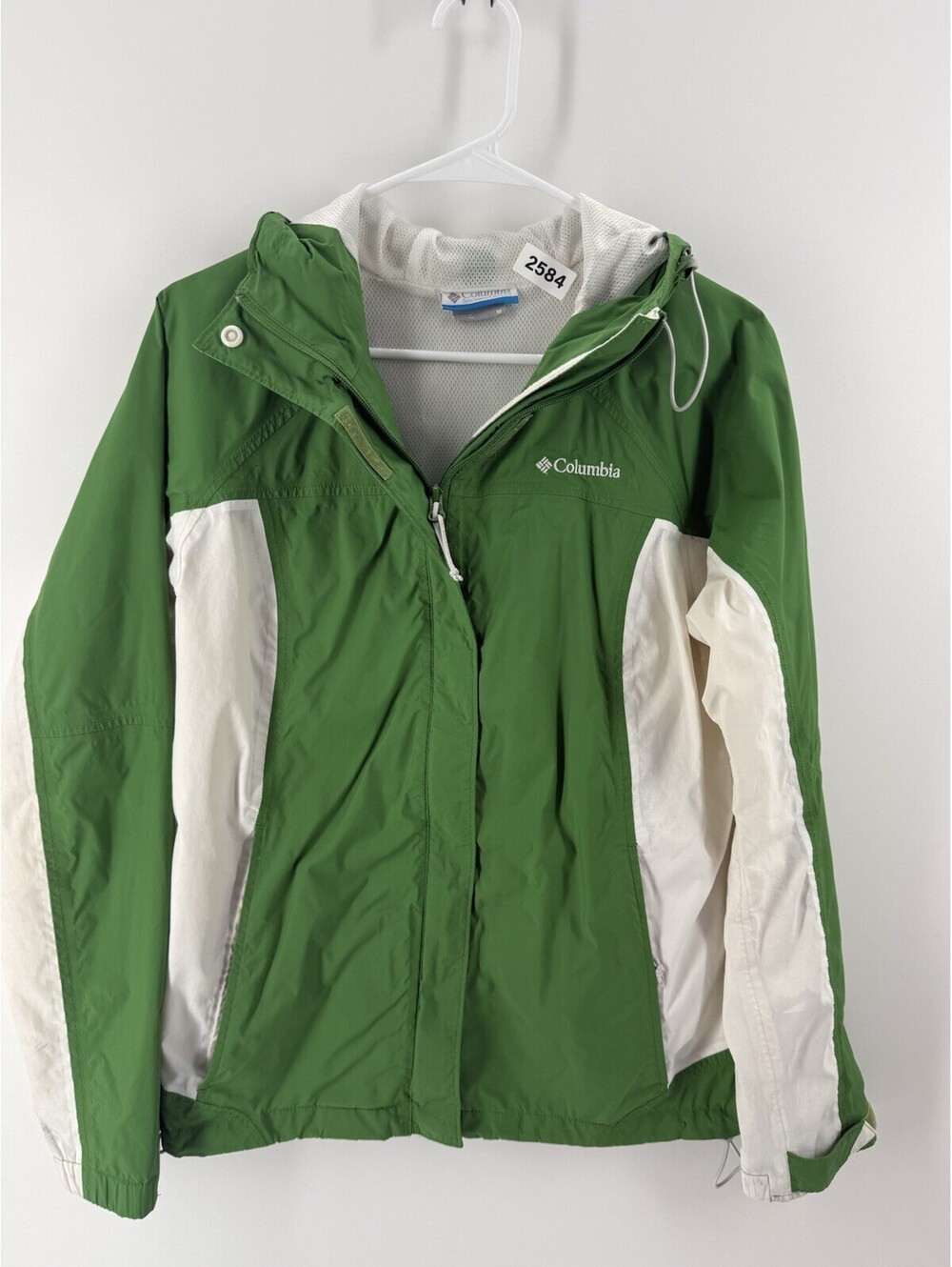 Columbia Omni-Tech Womens M Green/White Colorblock Hooded Rain Jacket